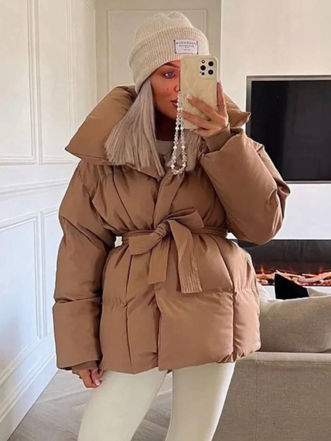 Cocolii mi-longue doudoune femme ceinturée en coton manteau d'hiver matelassé chaud à montant décontracté oversized veste