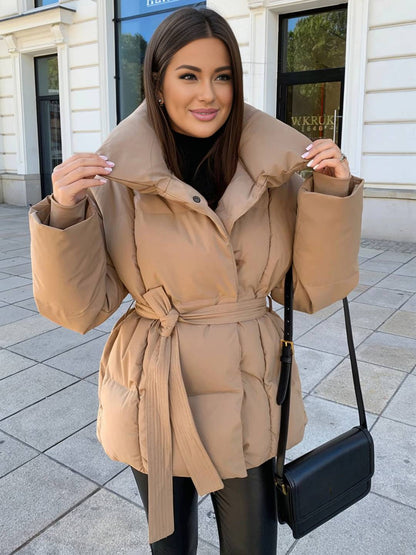 Cocolii mi-longue doudoune femme ceinturée en coton manteau d'hiver matelassé chaud à montant décontracté oversized veste