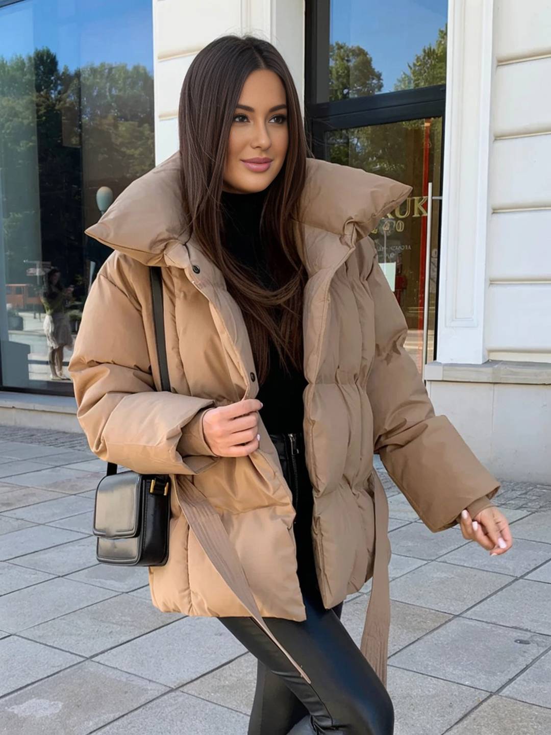 Cocolii mi-longue doudoune femme ceinturée en coton manteau d'hiver matelassé chaud à montant décontracté oversized veste