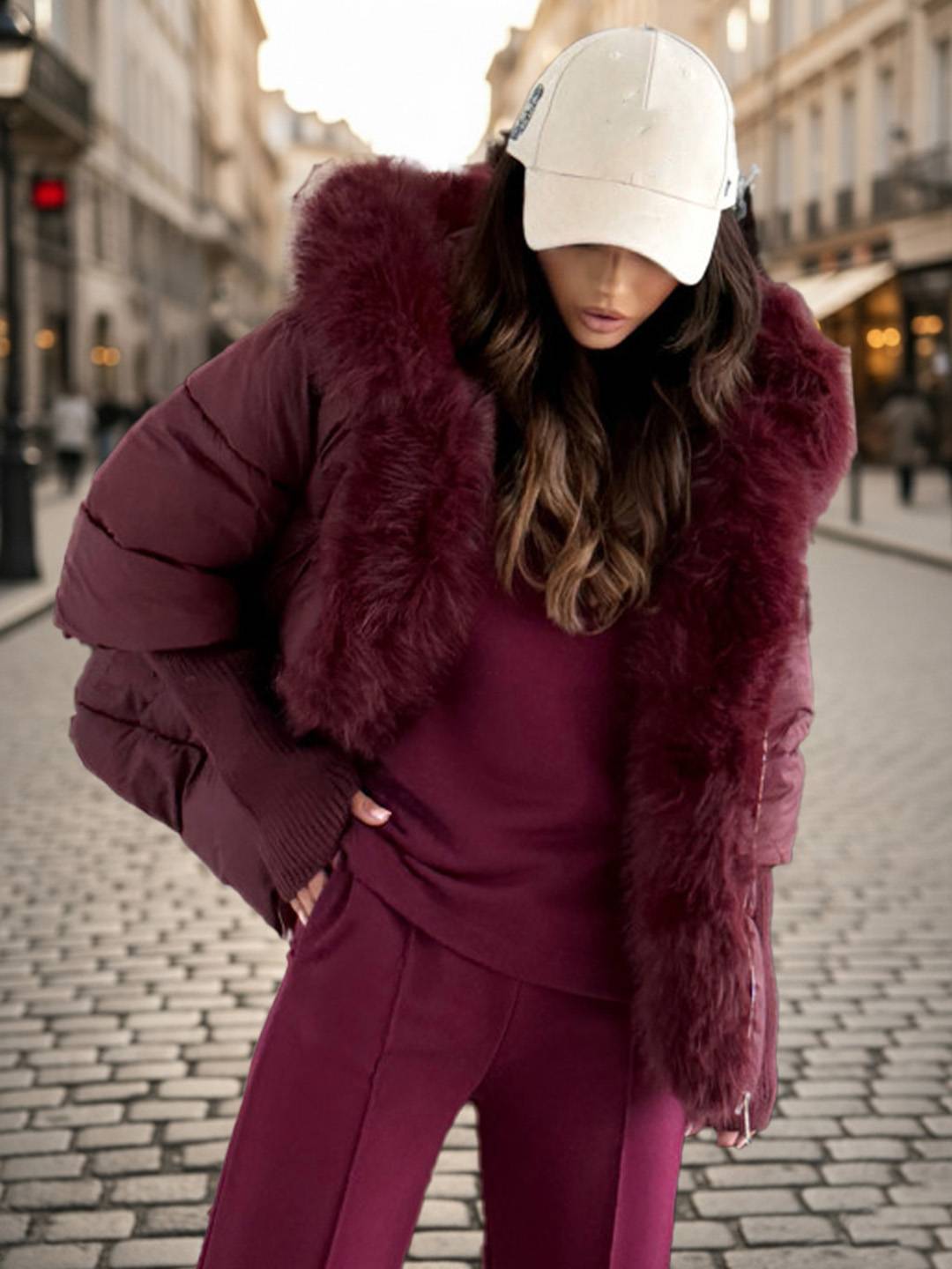 Cocolii parka doudoune femme à capuche et bordure fausse fourrure fermeture éclair décontracté oversized hiver veste