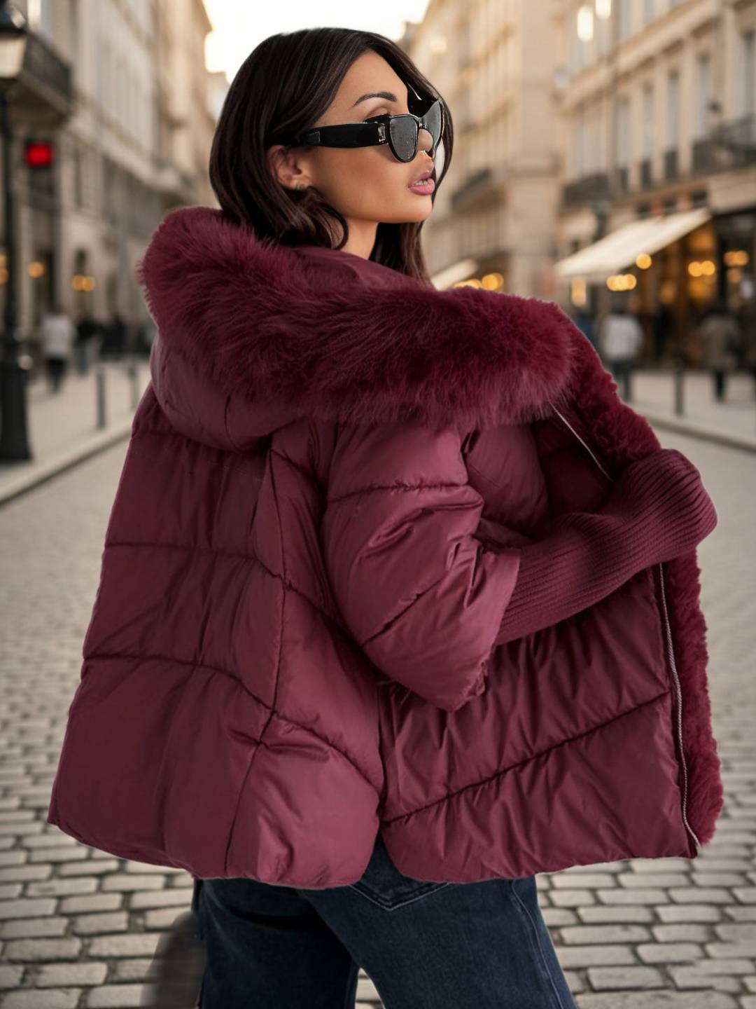 Cocolii parka doudoune femme à capuche et bordure fausse fourrure fermeture éclair décontracté oversized hiver veste