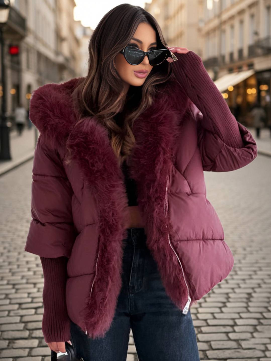 Cocolii parka doudoune femme à capuche et bordure fausse fourrure fermeture éclair décontracté oversized hiver veste