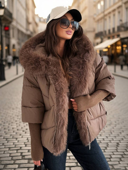 Cocolii parka doudoune femme à capuche et bordure fausse fourrure fermeture éclair décontracté oversized hiver veste