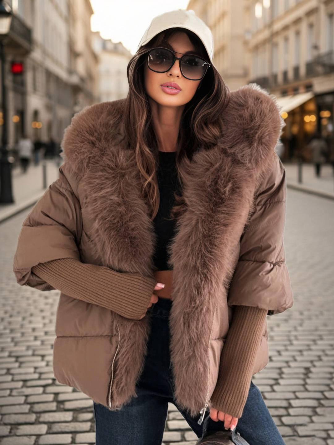 Cocolii parka doudoune femme à capuche et bordure fausse fourrure fermeture éclair décontracté oversized hiver veste