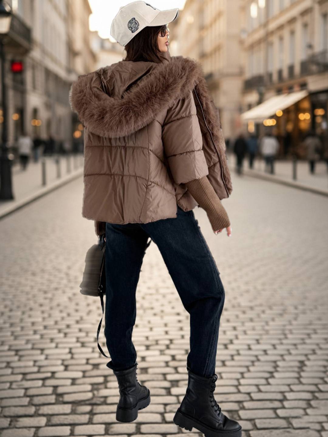 Cocolii parka doudoune femme à capuche et bordure fausse fourrure fermeture éclair décontracté oversized hiver veste