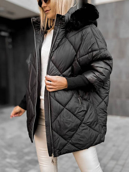 Cocolii mi-longue doudoune à capuche poches fermeture éclair manches longues femme oversized décontracté hiver veste
