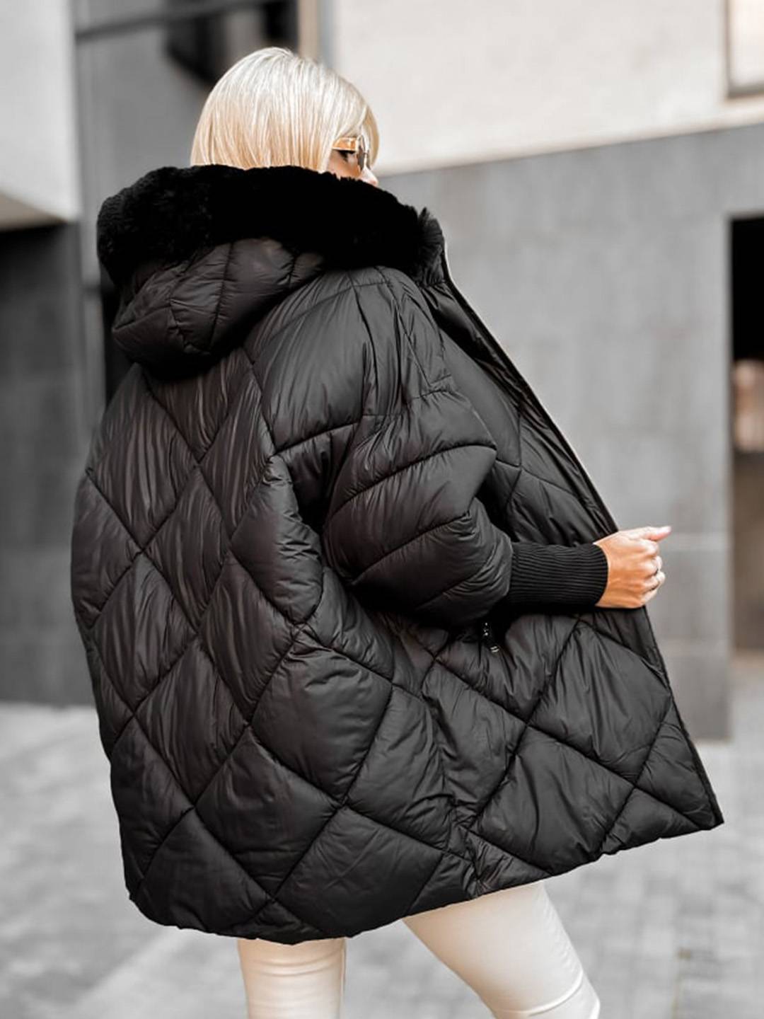 Cocolii mi-longue doudoune à capuche poches fermeture éclair manches longues femme oversized décontracté hiver veste