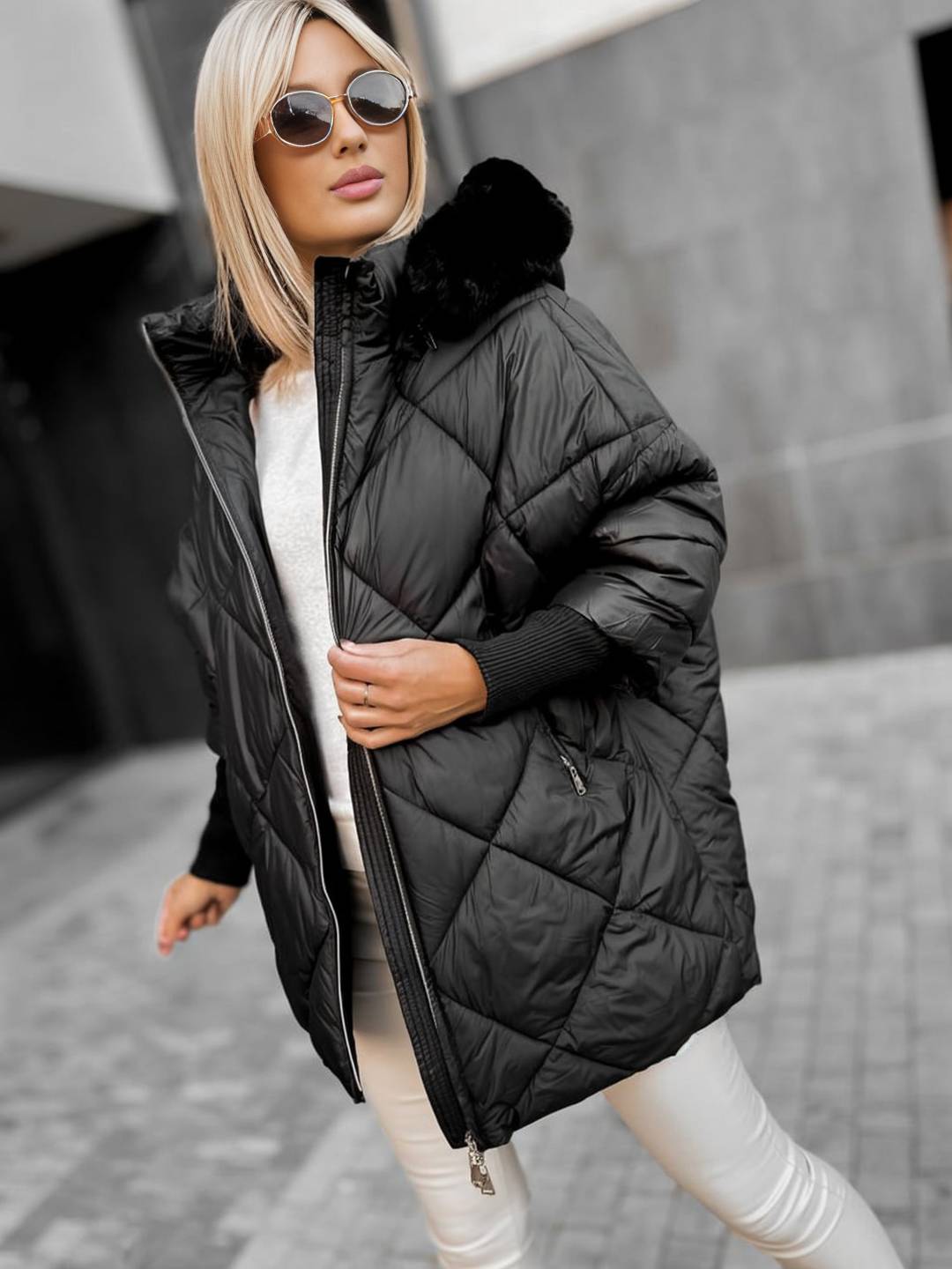 Cocolii mi-longue doudoune à capuche poches fermeture éclair manches longues femme oversized décontracté hiver veste