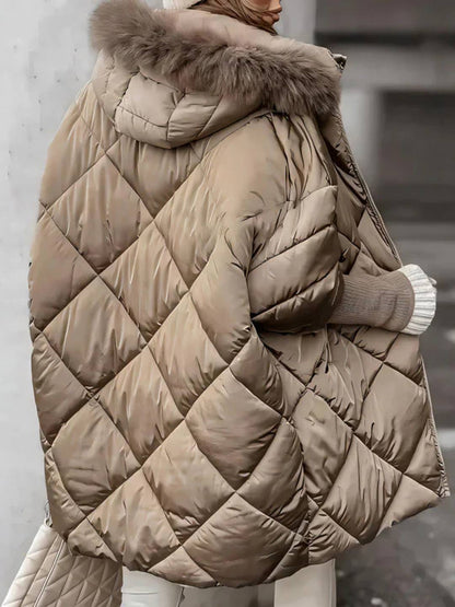 Cocolii mi-longue doudoune à capuche poches fermeture éclair manches longues femme oversized décontracté hiver veste
