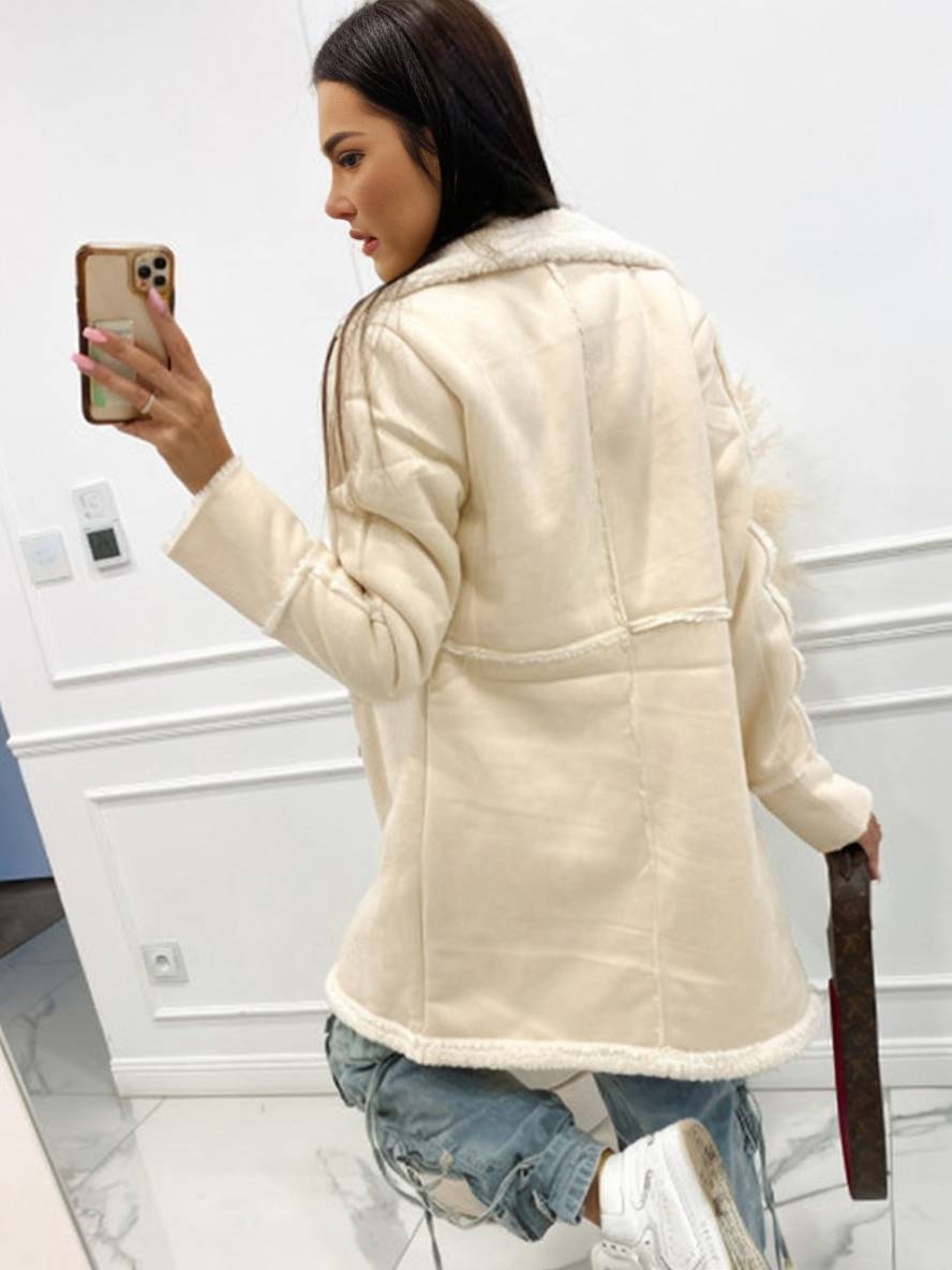 Cocolii mi-longue manteau aviateur en suedine intérieur polaire double boutonnage col revers femme oversized hiver veste