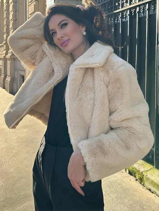 Cocolii court manteau polaire fermeture éclair col revers manches longues femme élégant écontracté mode veste