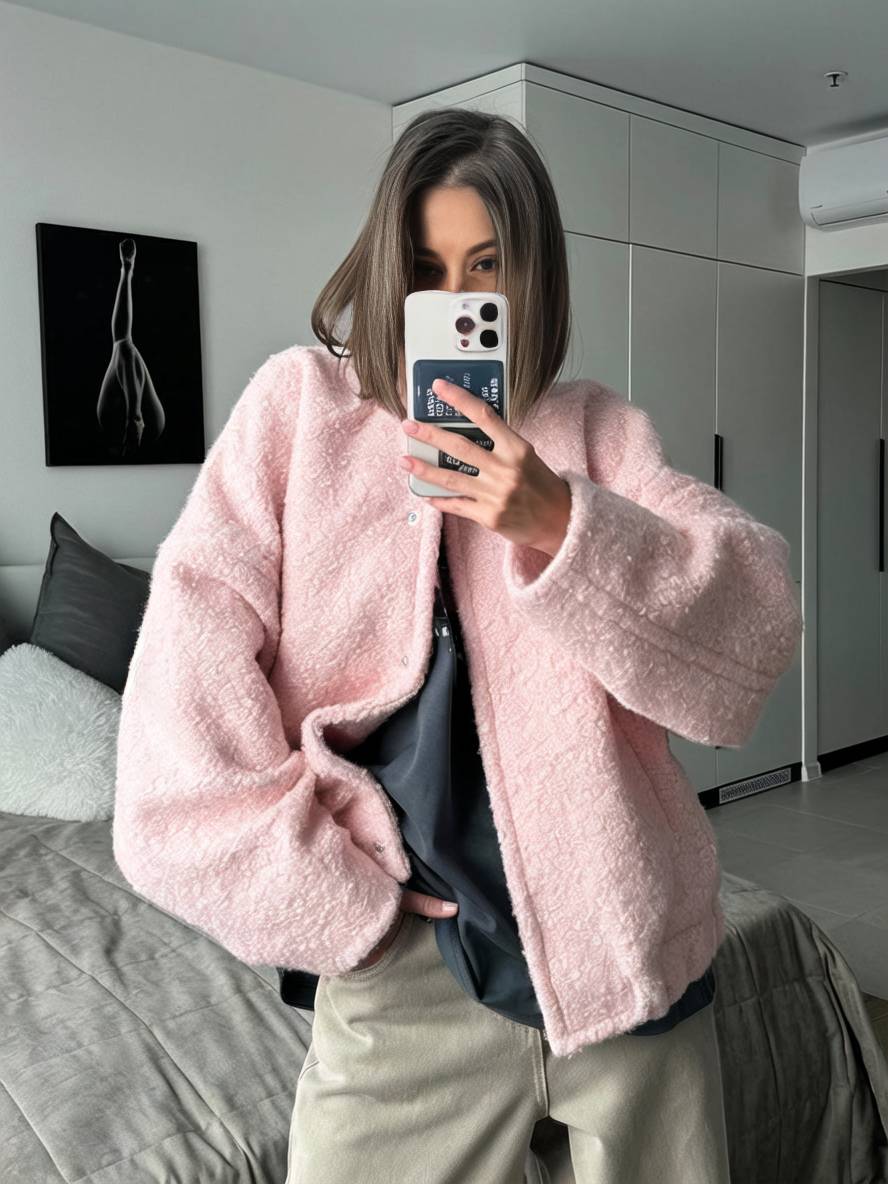 Cocolii manteau boutonnage poches col montant épaule tombante femme élégant décontracté doux hiver veste