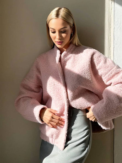 Cocolii manteau boutonnage poches col montant épaule tombante femme élégant décontracté doux hiver veste