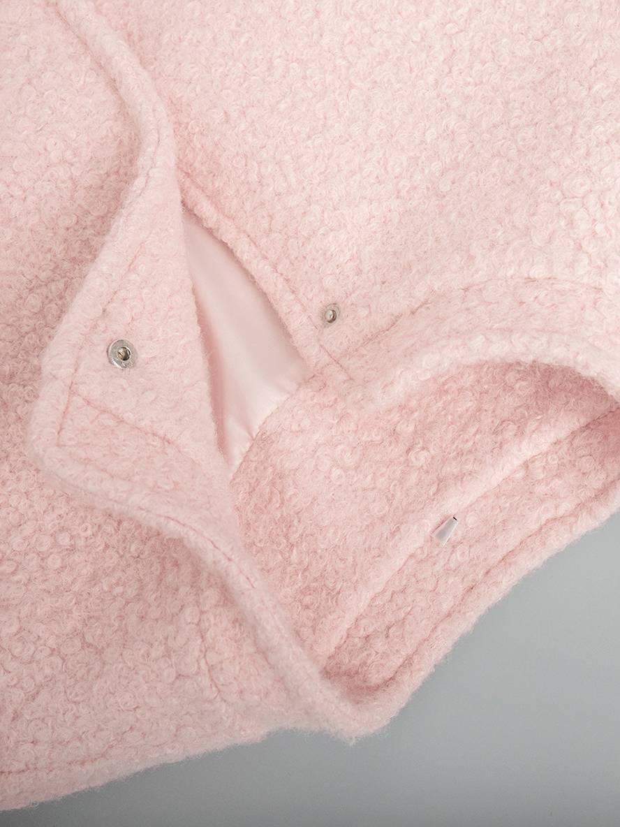 Cocolii manteau boutonnage poches col montant épaule tombante femme élégant décontracté doux hiver veste