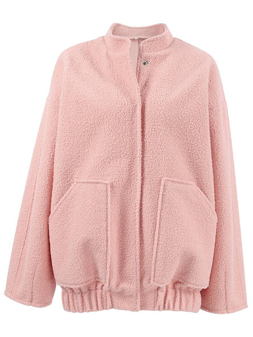 Cocolii court manteau unicolore polaire boutonnage poches col montant femme élégant décontracté doux veste