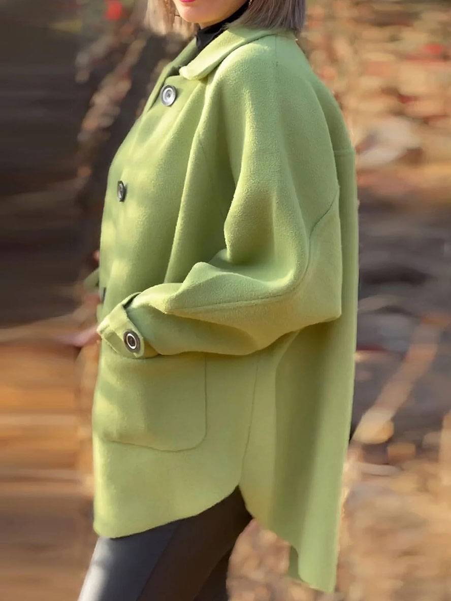 Cocolii manteau polaire boutonnage poches col revers manches longues femme élégant décontracté oversized veste