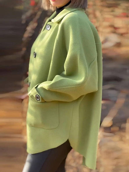 Cocolii manteau polaire boutonnage poches col revers manches longues femme élégant décontracté oversized veste