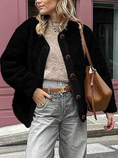 Cocolii manteau velours cotelé boutonnage poches col rond manches longues femme élégant décontracté mode casual veste