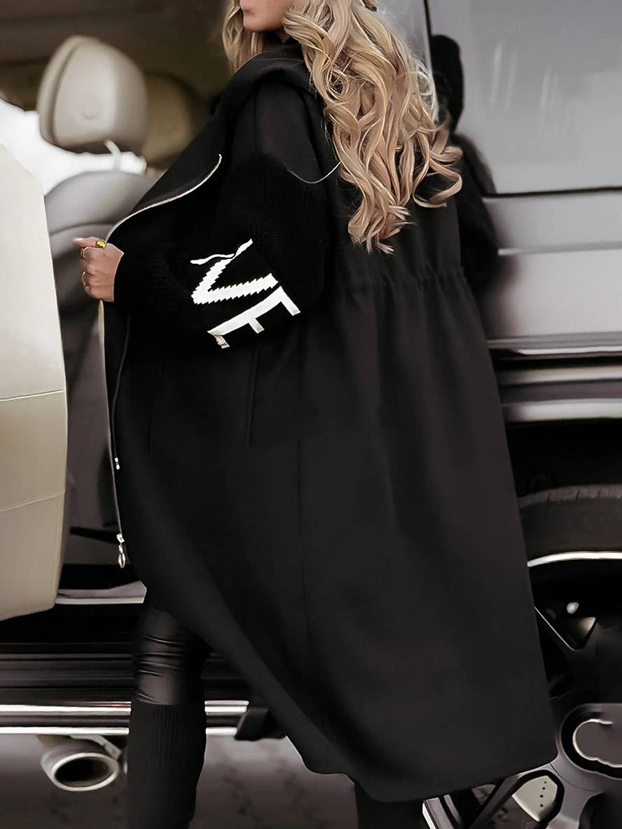 Cocolii longue manteau à capuche lettres poches manches longues femme élégant décontracté oversized pull cardigan