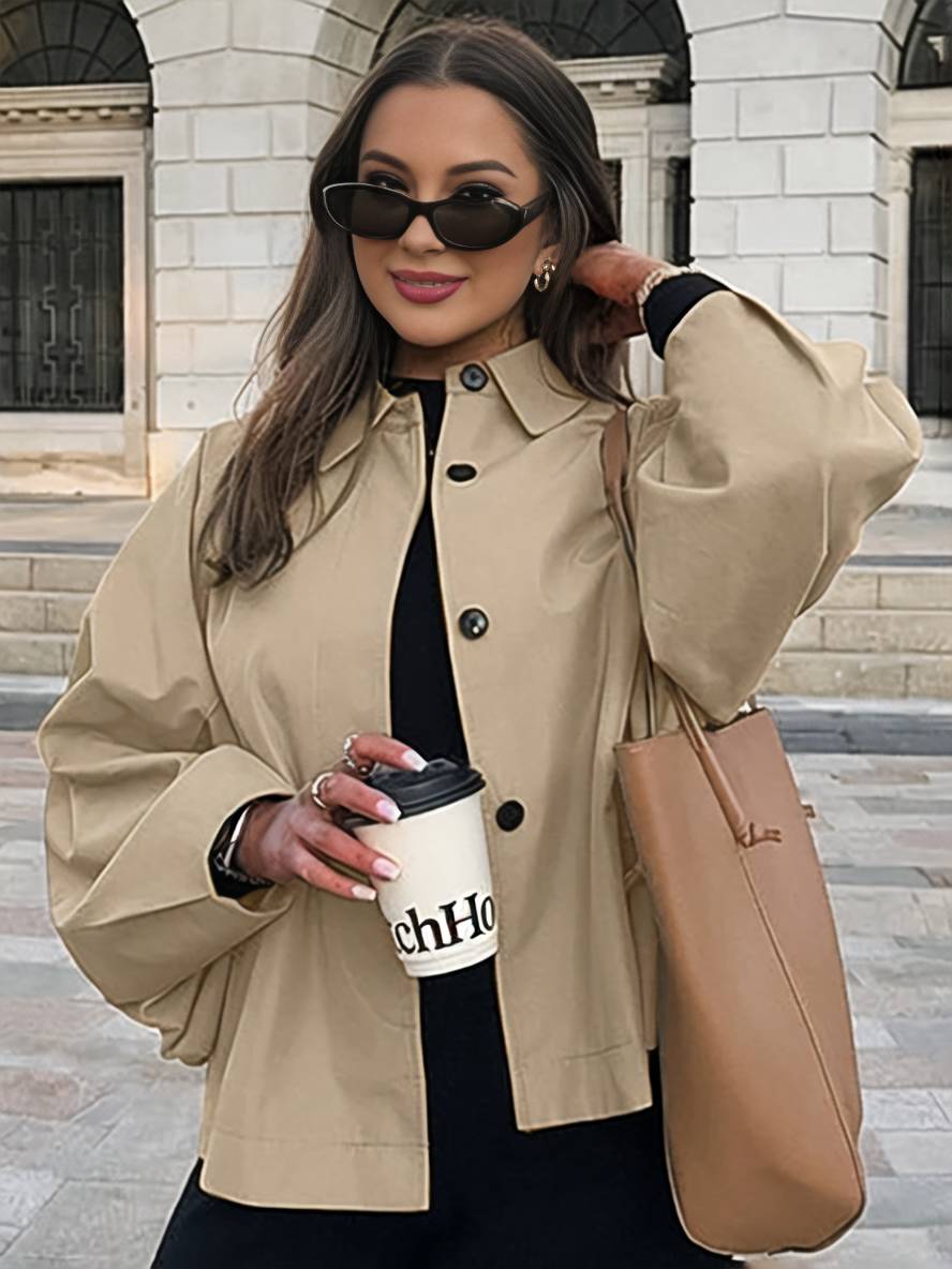 Cocolii court trench-coat unicolore boutonnage col revers manches longues femme élégant décontracté veste