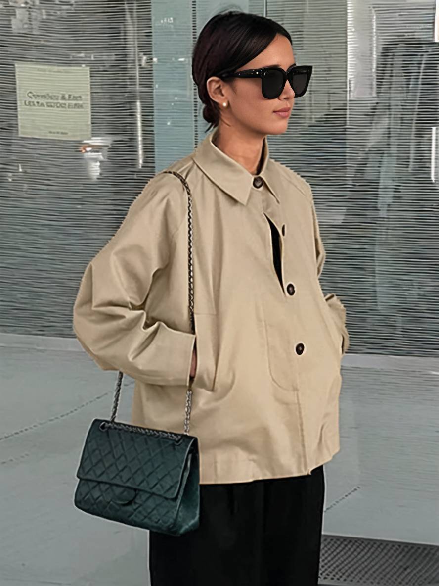 Cocolii court trench-coat unicolore boutonnage col revers manches longues femme élégant décontracté veste