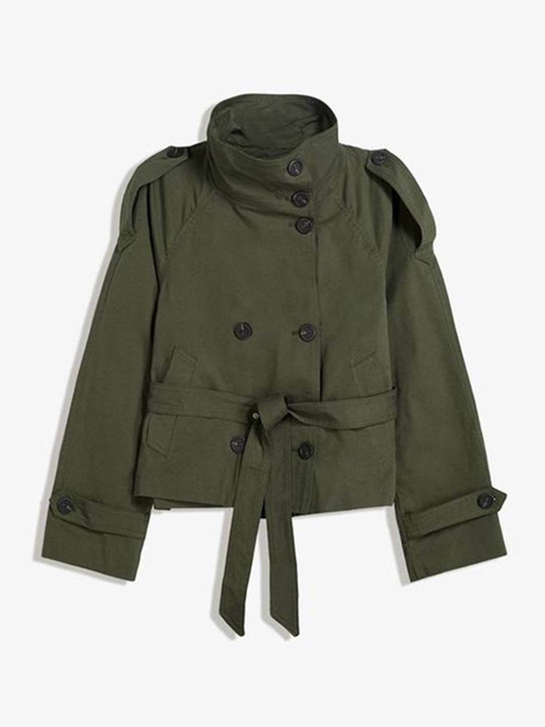 Cocolii trench court femme veste mi-saison double boutonnage col montant vintage chic et élégant avec ceinture