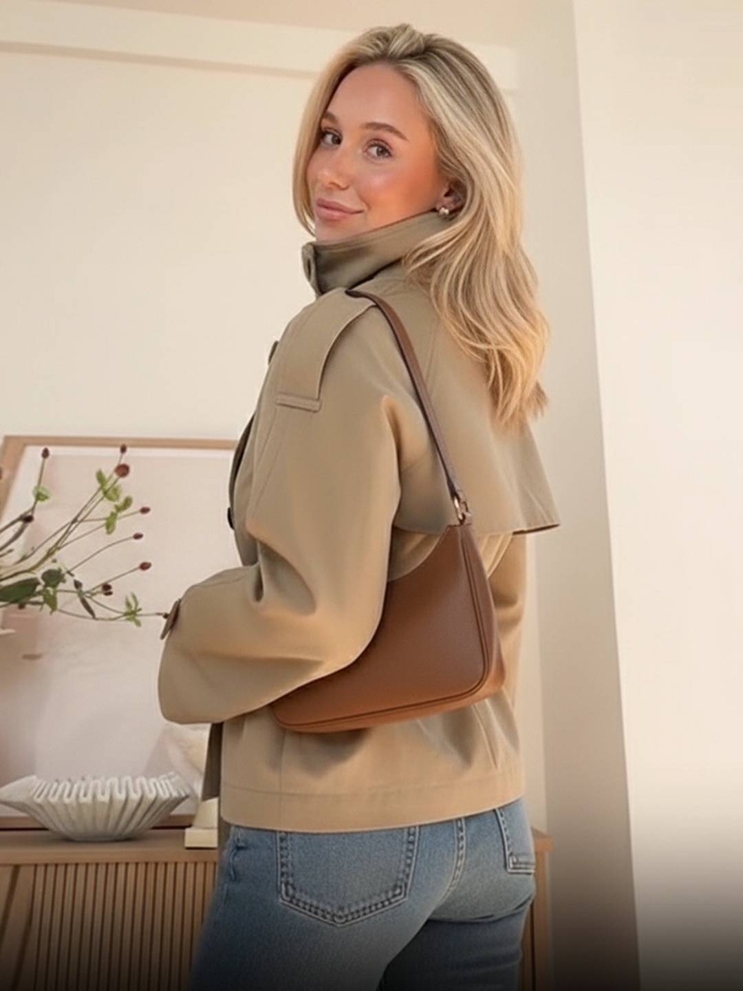 Cocolii trench court femme veste mi-saison double boutonnage col montant vintage chic et élégant avec ceinture