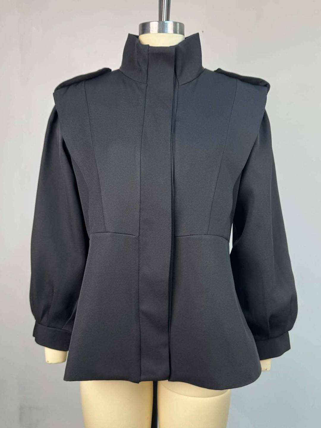 Cocolii trench-coat veste court péplum col montant boutonnage manches longues femme élégant décontracté blouson