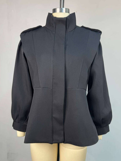 Cocolii trench-coat veste court péplum col montant boutonnage manches longues femme élégant décontracté blouson