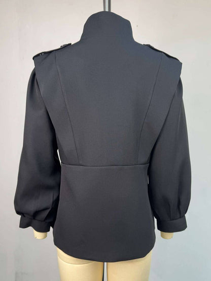 Cocolii trench-coat veste court péplum col montant boutonnage manches longues femme élégant décontracté blouson