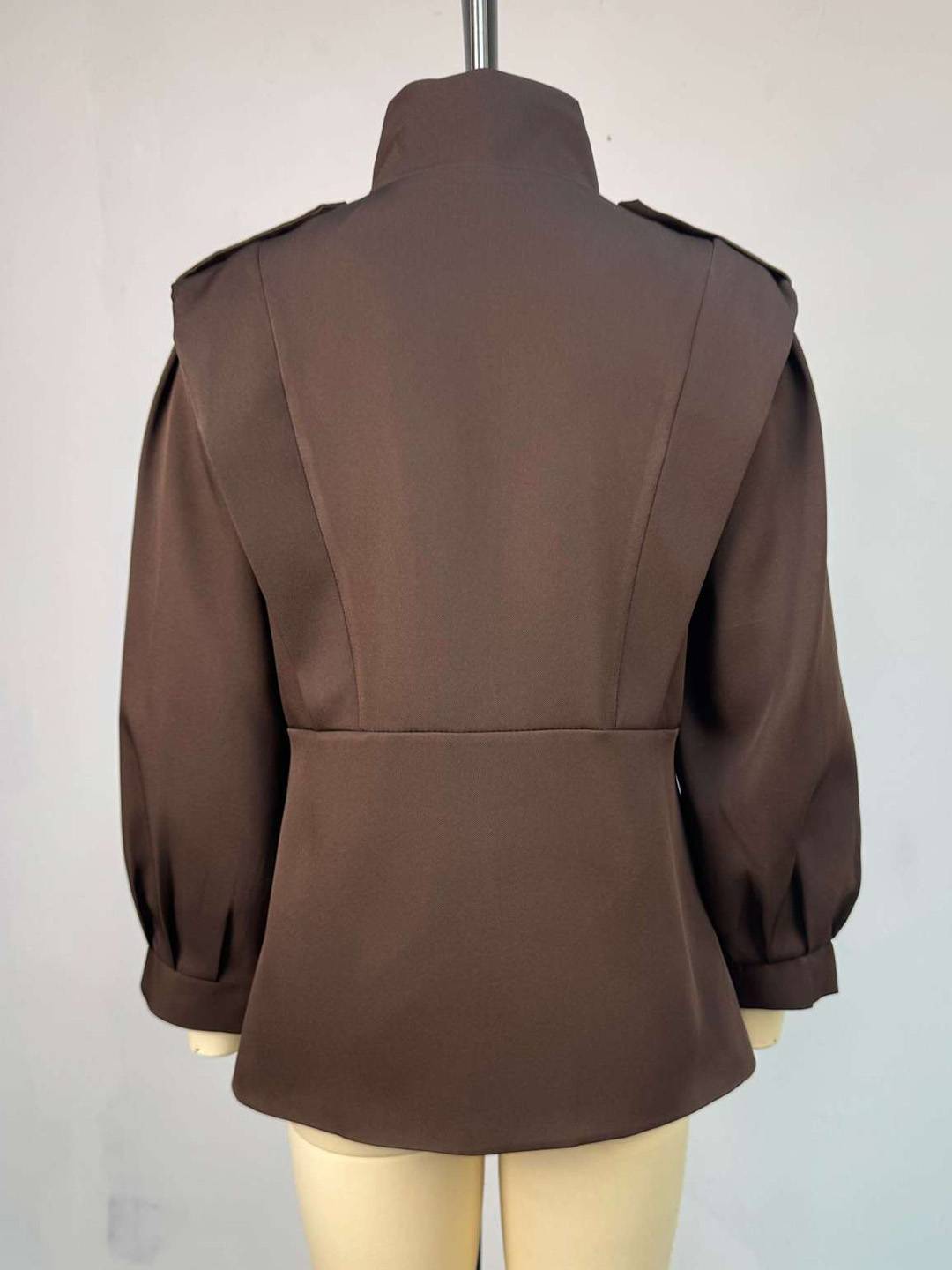 Cocolii trench-coat veste court péplum col montant boutonnage manches longues femme élégant décontracté blouson