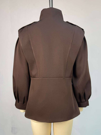 Cocolii trench-coat veste court péplum col montant boutonnage manches longues femme élégant décontracté blouson