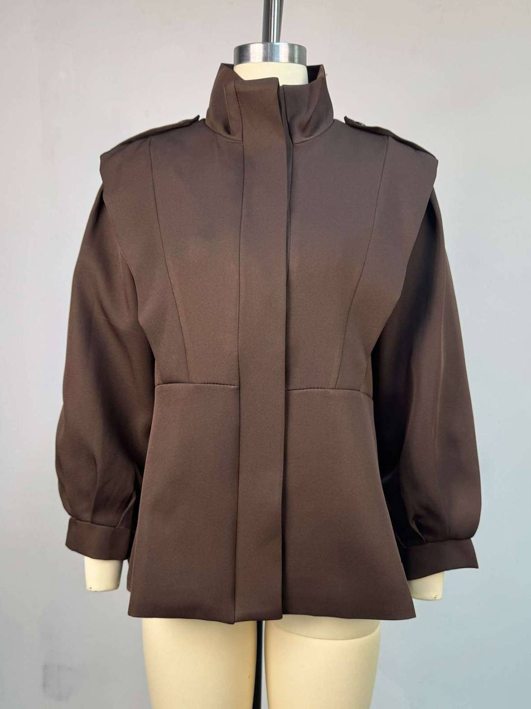 Cocolii trench-coat veste court péplum col montant boutonnage manches longues femme élégant décontracté blouson