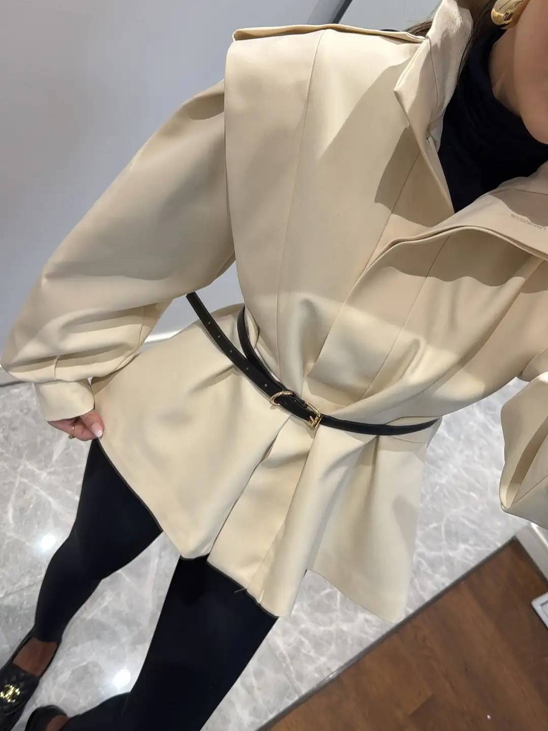 Cocolii trench-coat veste court péplum col montant boutonnage manches longues femme élégant décontracté blouson