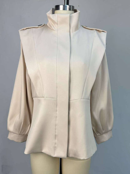 Cocolii trench-coat veste court péplum col montant boutonnage manches longues femme élégant décontracté blouson