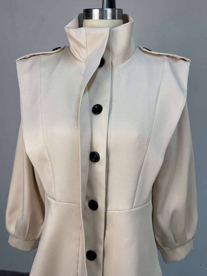 Cocolii trench-coat veste court péplum col montant boutonnage manches longues femme élégant décontracté blouson
