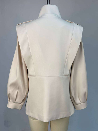 Cocolii trench-coat veste court péplum col montant boutonnage manches longues femme élégant décontracté blouson