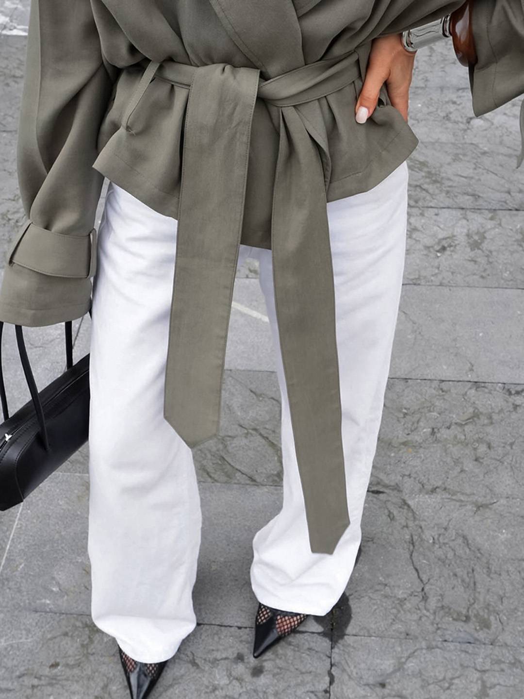 Cocolii trench court femme veste en suedine ceinture col revers manches longues élégant décontracté vintage mi-saison