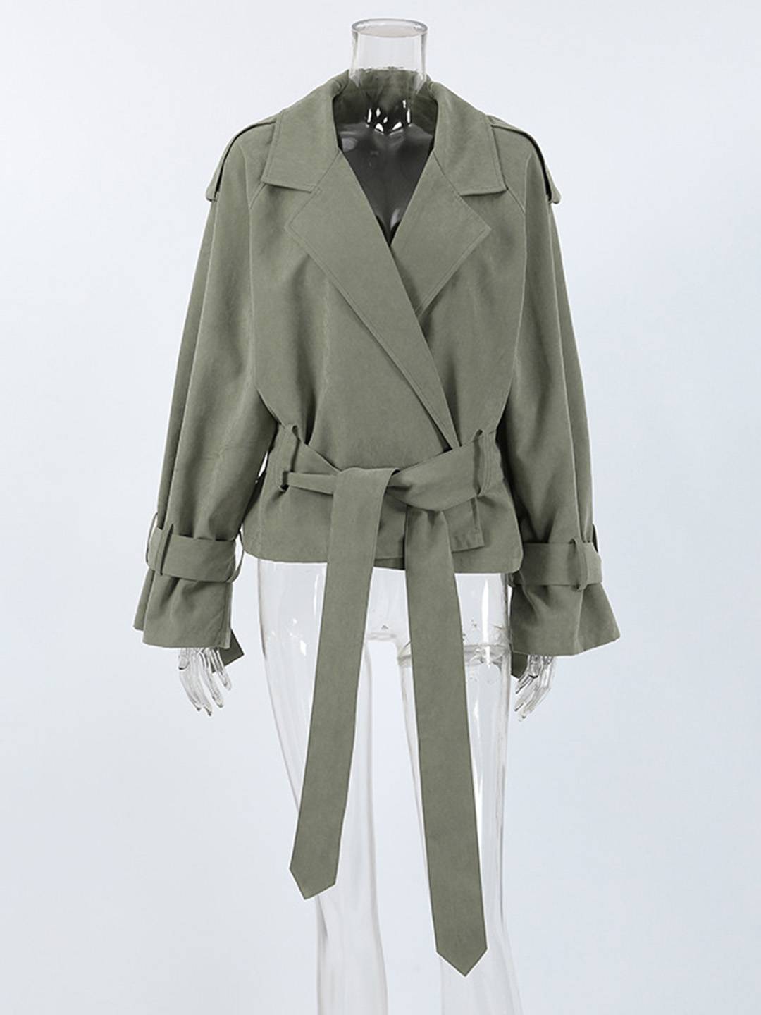 Cocolii trench court femme veste en suedine ceinture col revers manches longues élégant décontracté vintage mi-saison