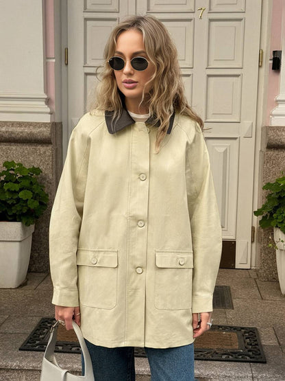 Cocolii court Trench femme manteau coton boutonnage poches fermeture éclair col revers décontracté pour mi-saison