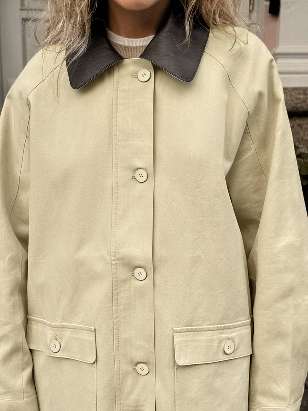 Cocolii court Trench femme manteau coton boutonnage poches fermeture éclair col revers décontracté pour mi-saison