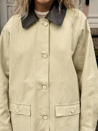 Cocolii court Trench femme manteau coton boutonnage poches fermeture éclair col revers décontracté pour mi-saison