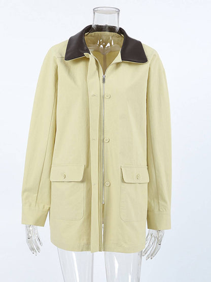 Cocolii court Trench femme manteau coton boutonnage poches fermeture éclair col revers décontracté pour mi-saison