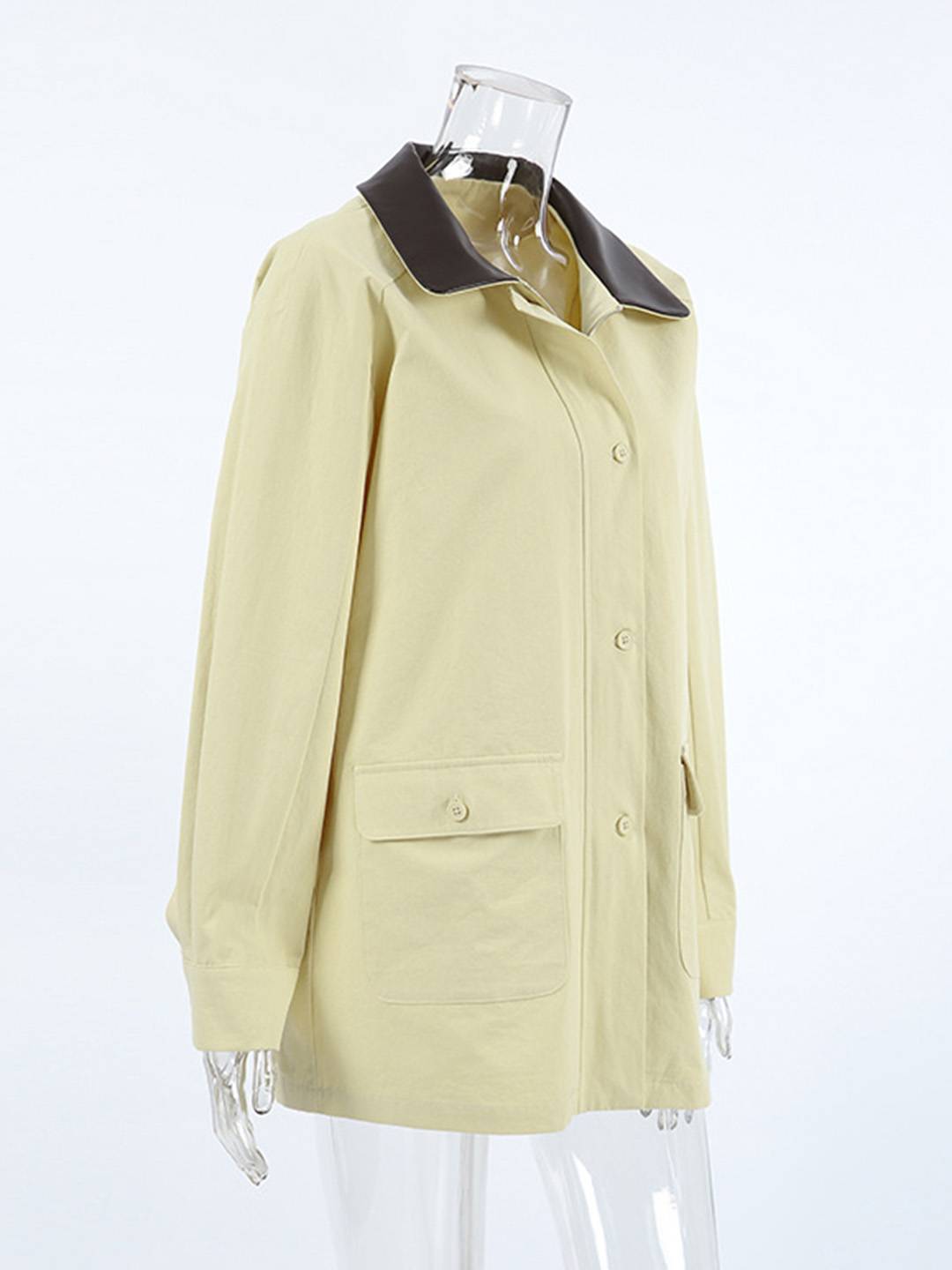 Cocolii court Trench femme manteau coton boutonnage poches fermeture éclair col revers décontracté pour mi-saison