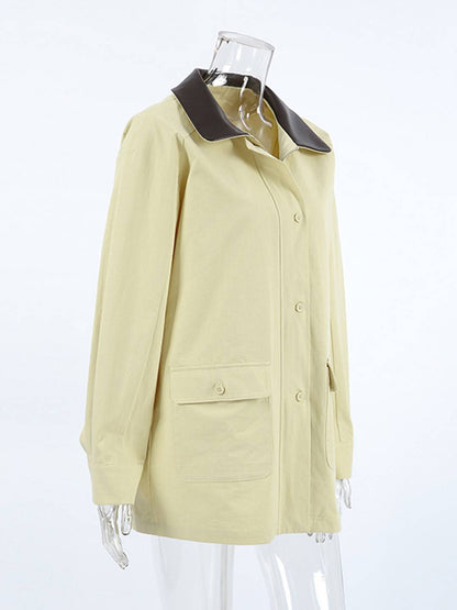 Cocolii court Trench femme manteau coton boutonnage poches fermeture éclair col revers décontracté pour mi-saison