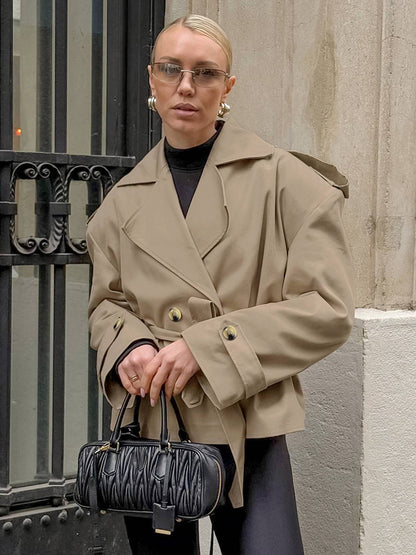 Cocolii court trench femme en coton boutons ceinture manches longues élégant décontracté mi-saison veste pour automne