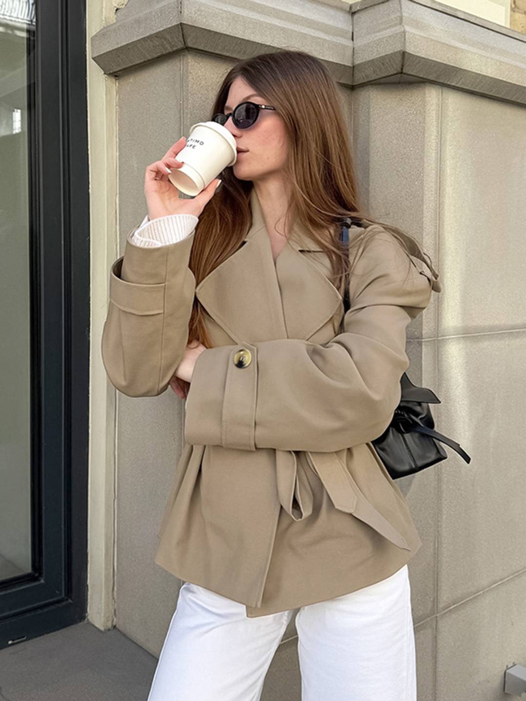 Cocolii court trench femme en coton boutons ceinture manches longues élégant décontracté mi-saison veste pour automne