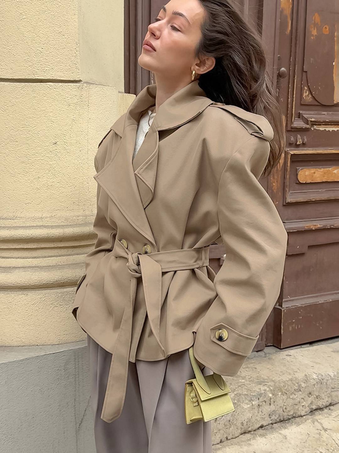Cocolii court trench femme en coton boutons ceinture manches longues élégant décontracté mi-saison veste pour automne