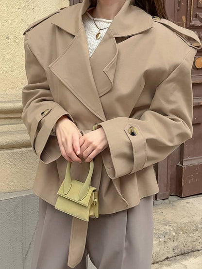 Cocolii court trench femme en coton boutons ceinture manches longues élégant décontracté mi-saison veste pour automne