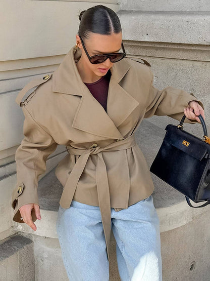 Cocolii court trench femme en coton boutons ceinture manches longues élégant décontracté mi-saison veste pour automne